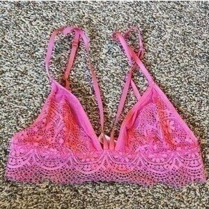 Victoria's Secret Sz S Hot Pink Lace Bra Adjustable Straps No Underwire or Pads